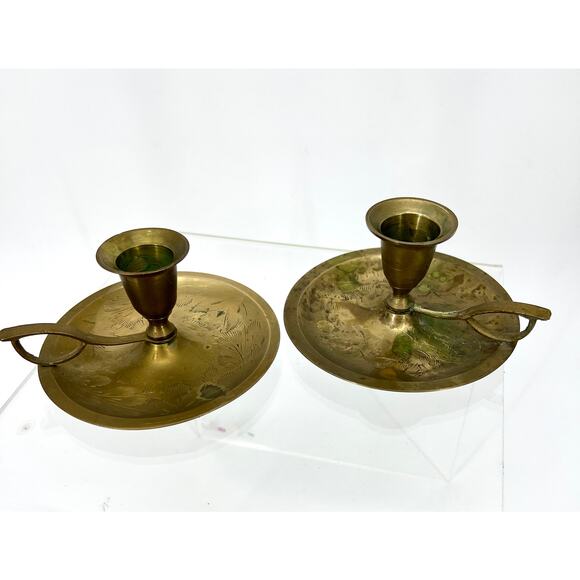 Vintage Pair of Brass Chamberstick Taper Candle Holders India - Picture 7 of 7